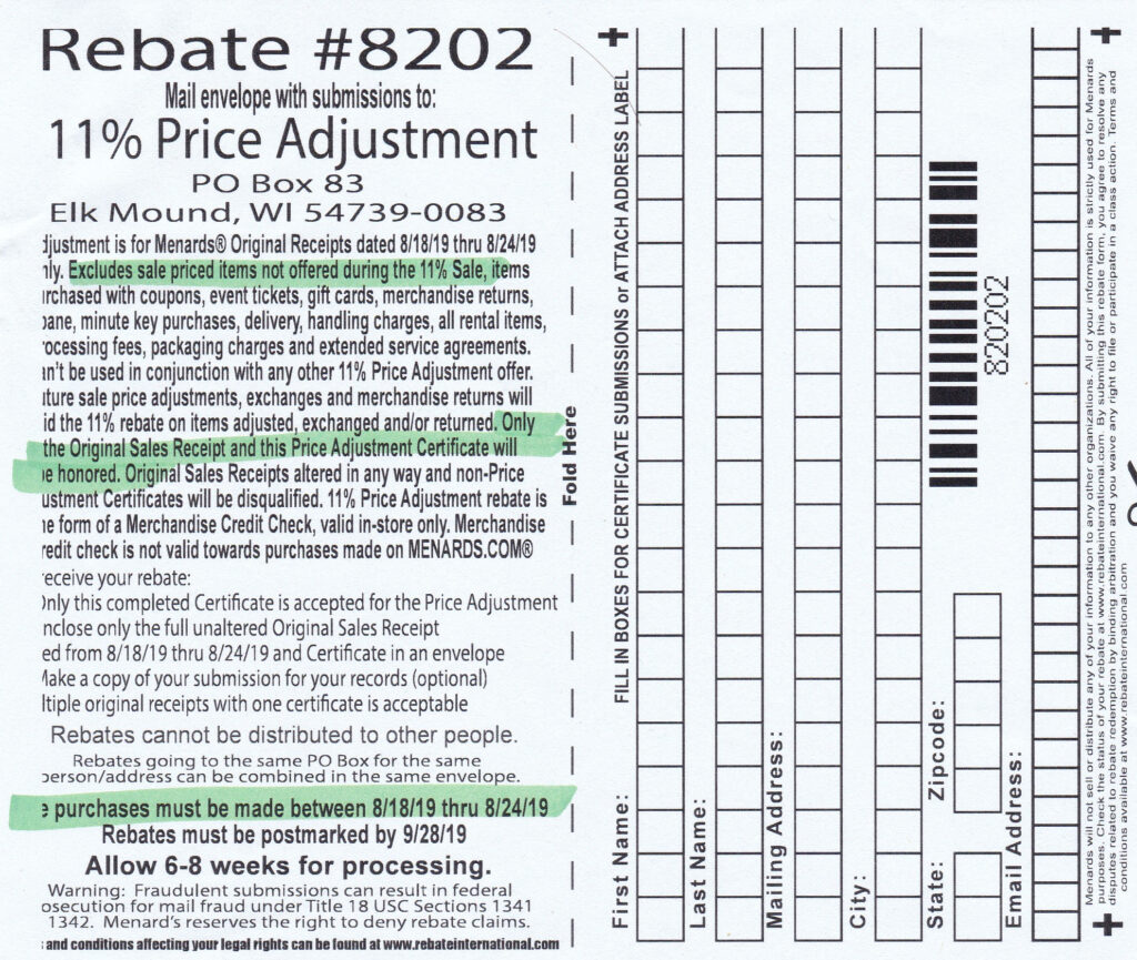 Menards Save 11 Rebate Form