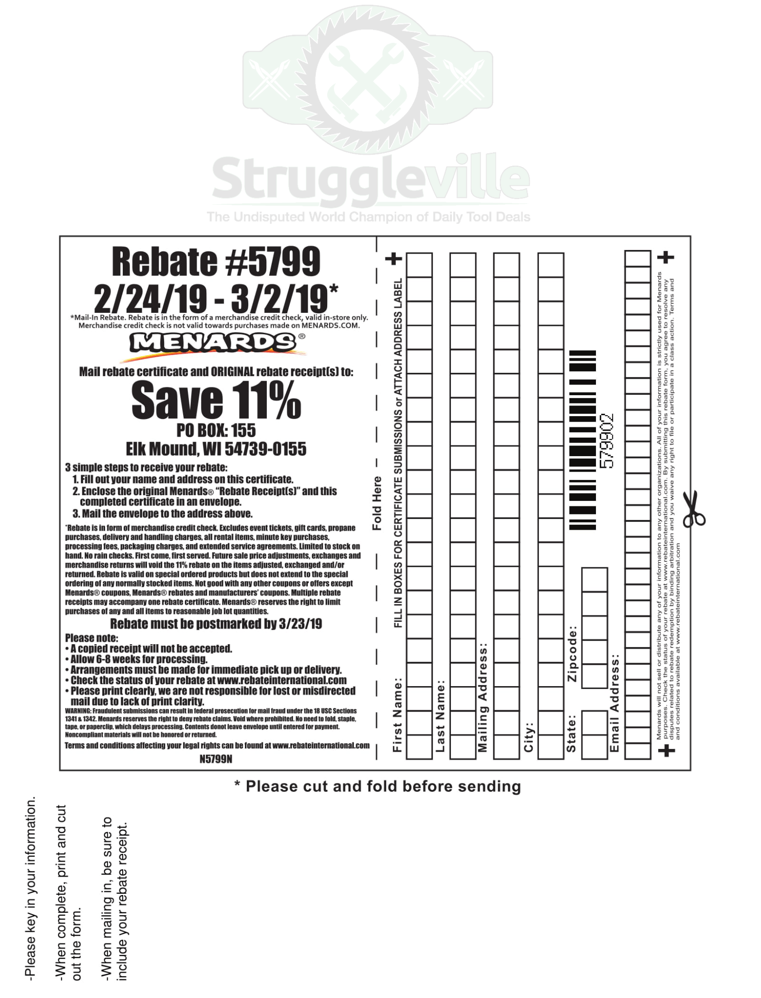 Menards Rebate 6439 Form