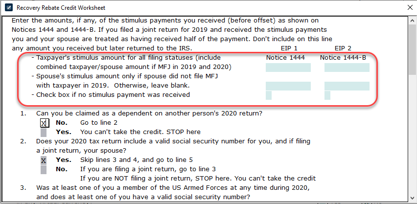 2020 Form 1040 Line 30 Recovery Rebate Credit
