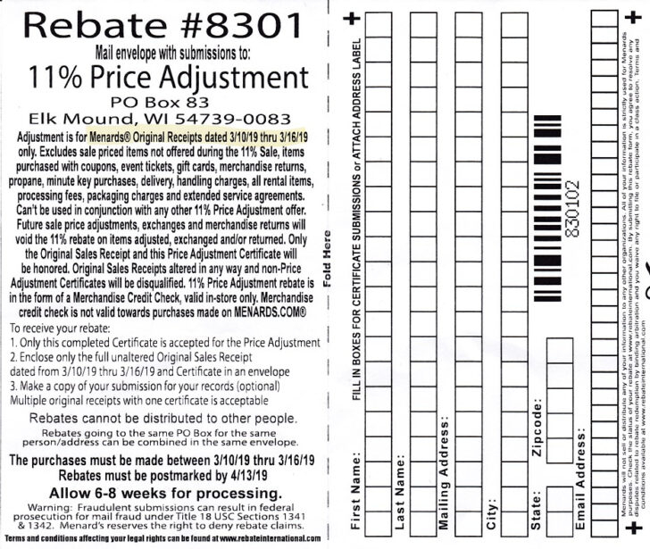 Menards Rebate Adjustment Form March 2024