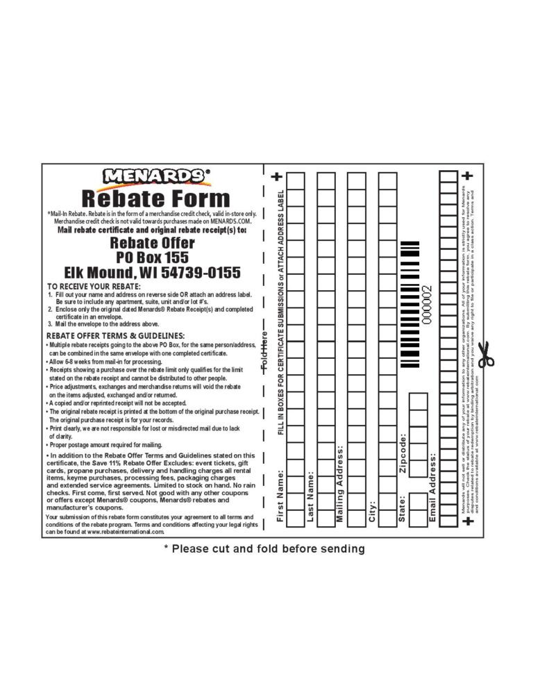 Printable Menards Rebate Form 1407