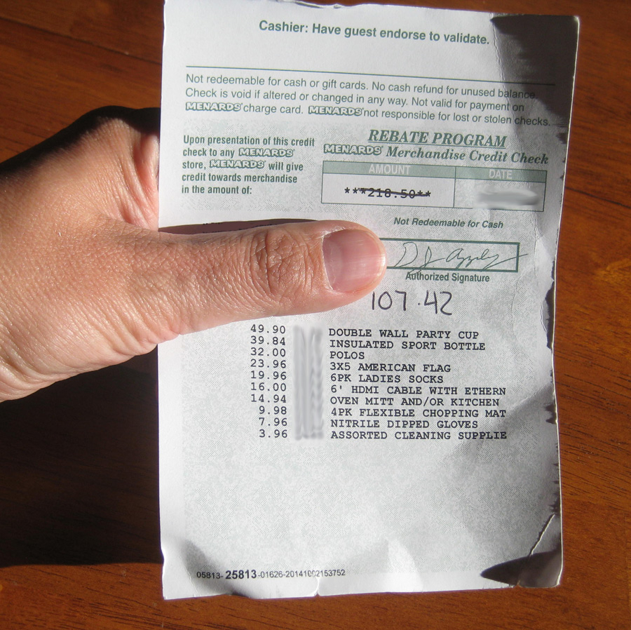 Reprint Menards Rebate Receipt