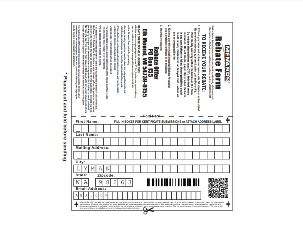 Print Menards Rebate 6107
