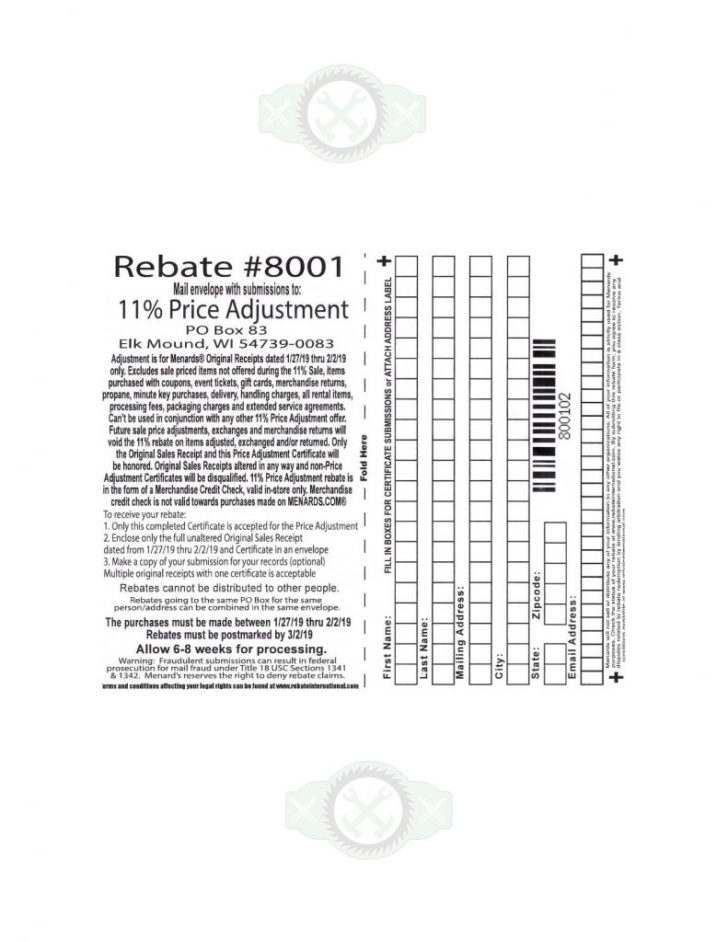 Menards Rebate 8001
