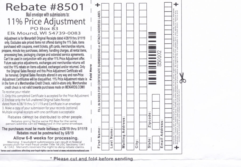 Menards Rebate 8501