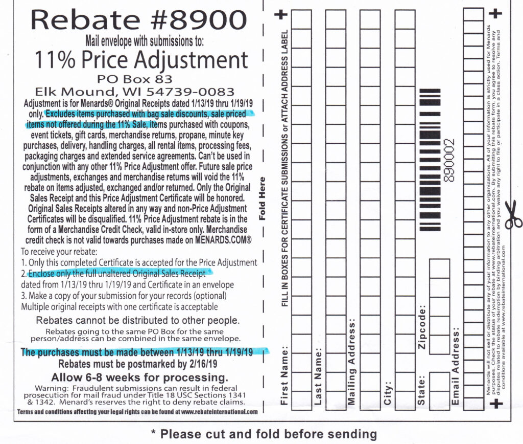 Menards New Rebate Program