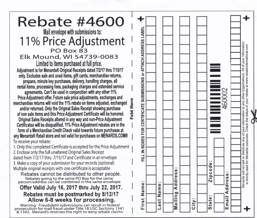 Menards Rebate Print Out