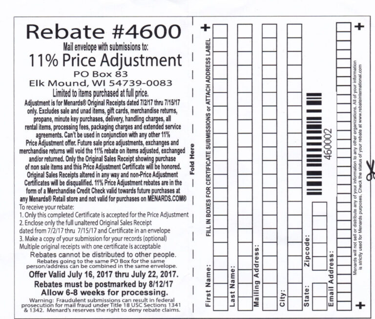 Menards Rebate Adjustment Form 2023