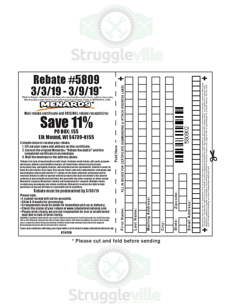Menards Rebate Coupon 5809
