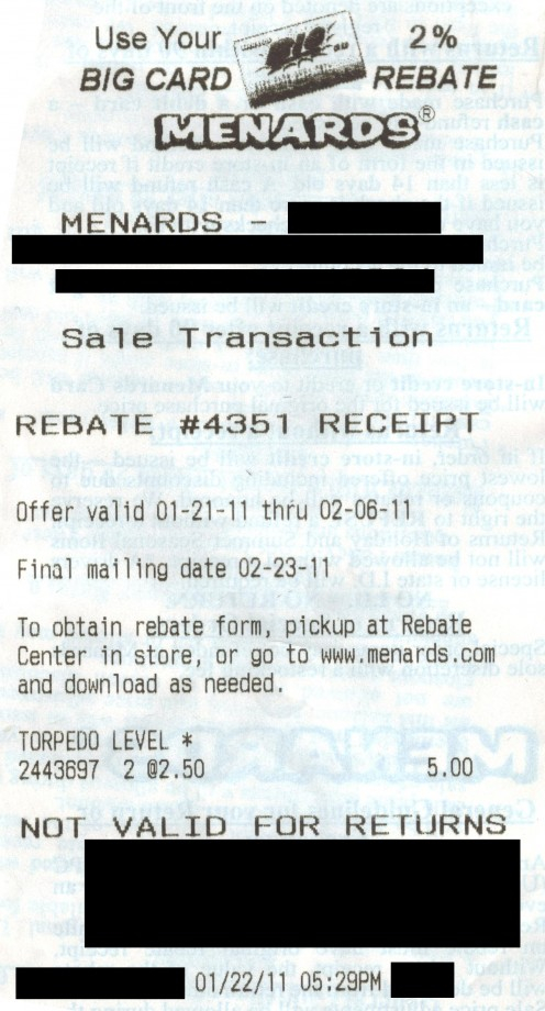 Print Menards Receipt For Rebate