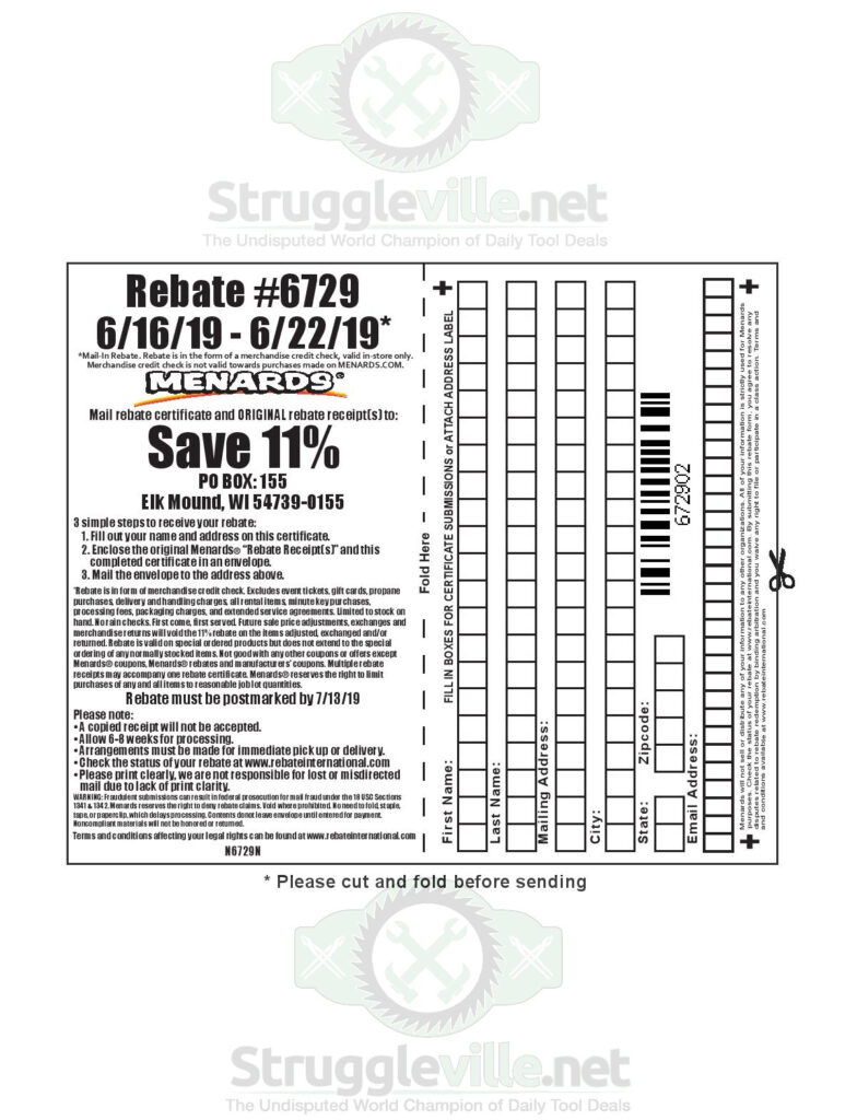 Menards 11 Rebate Sale History Dates